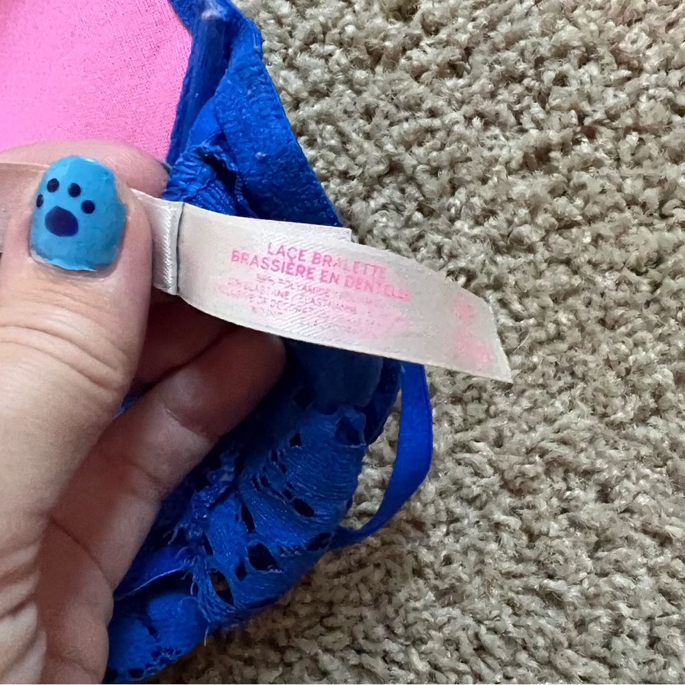 PINK Victoria's Secret Blue Lace Push Up Bralette Size Small - Picture 4 of 4